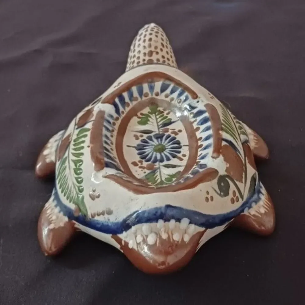 Vintage Tonala Mexican Pottery Sea Turtle Ashtray Hand Made in Mexico Trinket